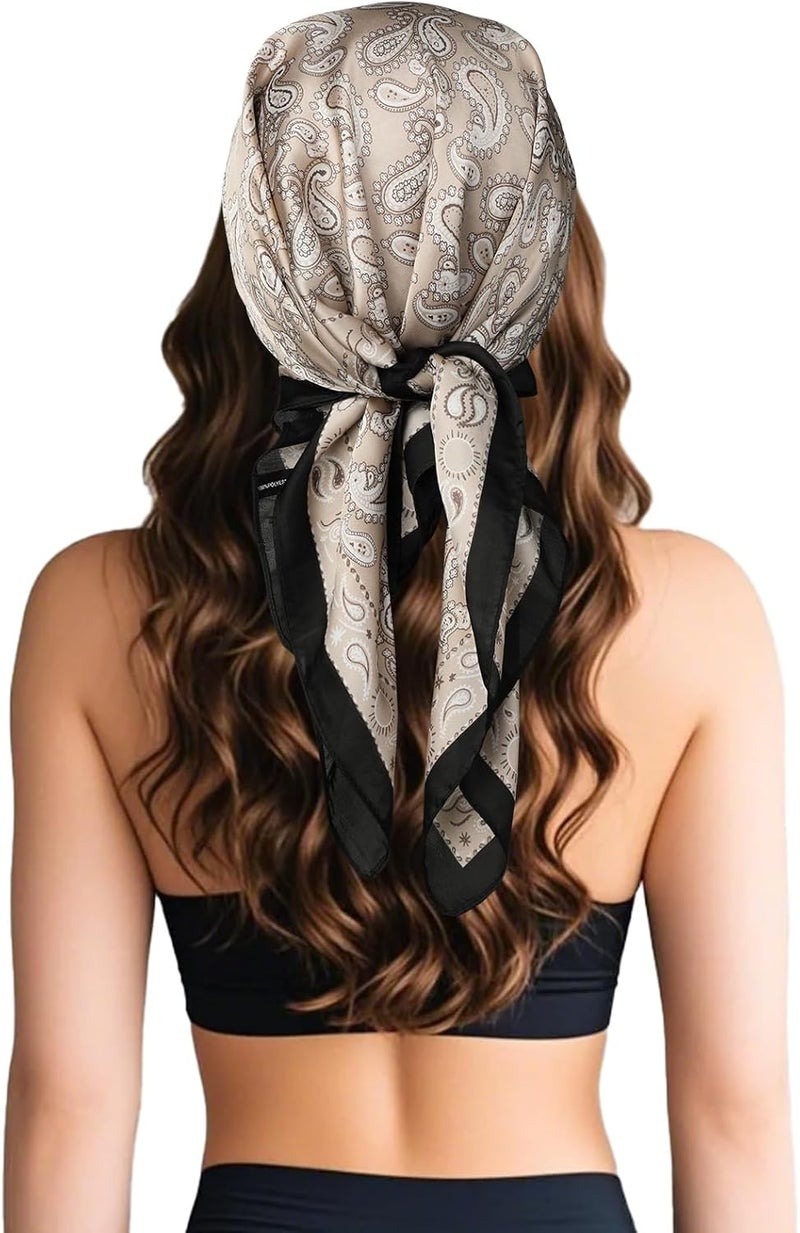 Sumolux Head Hair Scarf for Women Like Satin Silk Scarf Bandana Hair Wrapping Night Large Square Scarves 27.5" - Image 4